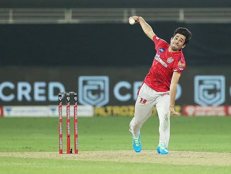 Ravi Bishnoi of Kings XI Punjab in action during the match. 