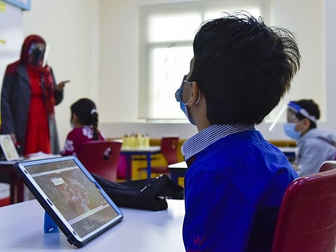 Students at a private school in Sharjah. It has been an especially challenging year for teachers as they had to adapt to distance teaching.