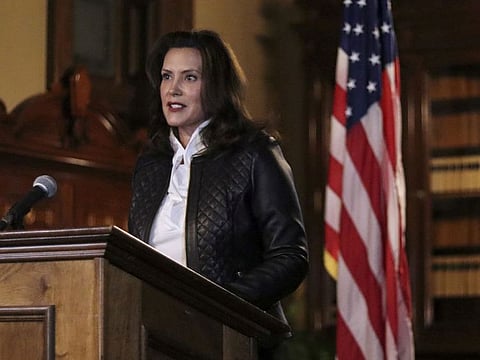 Michigan Governor Gretchen Whitmer speaks during a news conference after thirteen people, including seven men associated with the Wolverine Watchmen militia group, were arrested for alleged plots to take Whitmer hostage and attack the state capitol building, in Lansing, Michigan, U.S., October 8, 2020.  