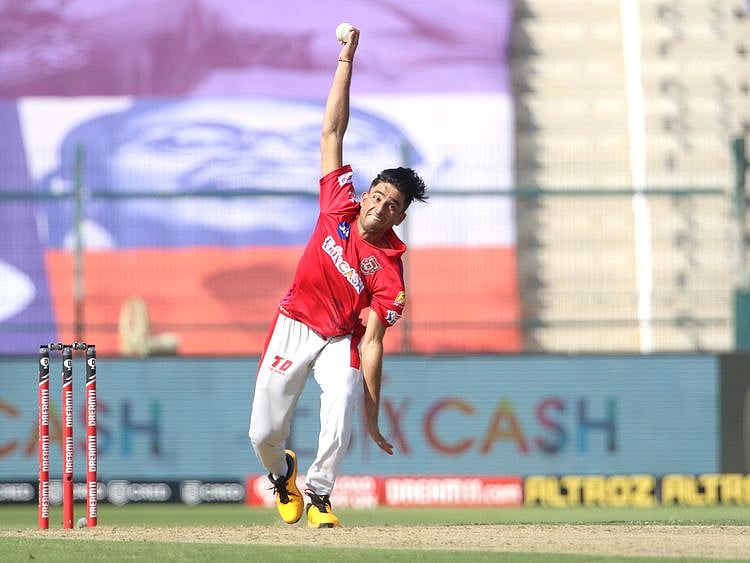 Ravi Bishnoi of Kings XI Punjab bowls during the match. 