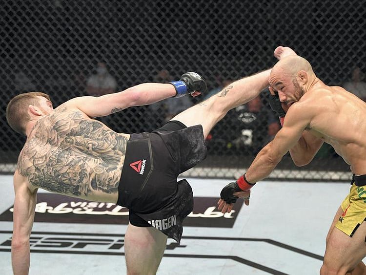 Cory Sandhagen took out Marlon Moraes wih a spinning kick at UFC Fight Island 5 in Abu Dhabi. 