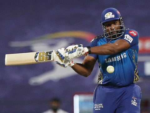Kieron Pollard of Mumbai Indians plays a shot. 