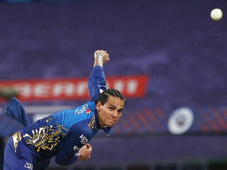 Rahul Chahar of Mumbai Indians bowls. 