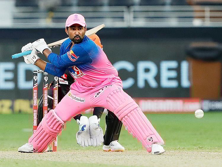 Rahul Tewatia of Rajasthan Royals plays a shot. 