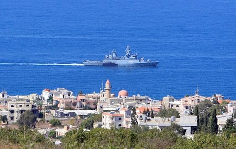 A UN naval ship is pictured off the Lebanese coast in the town of Naqoura, near the Lebanese-Israeli border, southern Lebanon October 14, 2020.