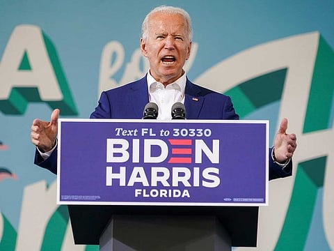 Joe Biden, the Democratic presidential nominee, speaks during a campaign event at Miramar Regional Park in Miramar, Fla., Oct. 13, 2020. 