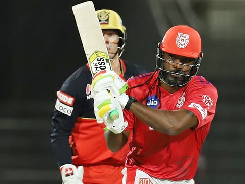 Chris Gayle in action for Kings XI Punjab in the ongoing Indian Premier League in the UAE.