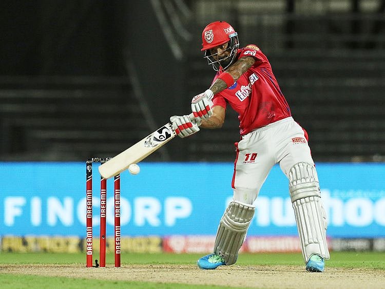 Kings XI Punjab skipper KL Rahul plays a shot.  