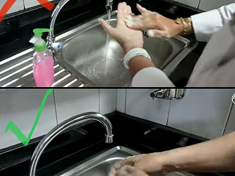 Leaving the tap on continuously while washing your hands is not done