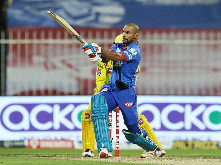 Shikhar Dhawan of Delhi Capitals plays a shot.  