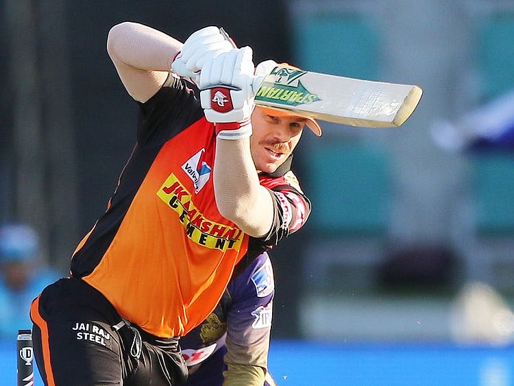 David Warner of Sunrisers Hyderabad plays a shot. 