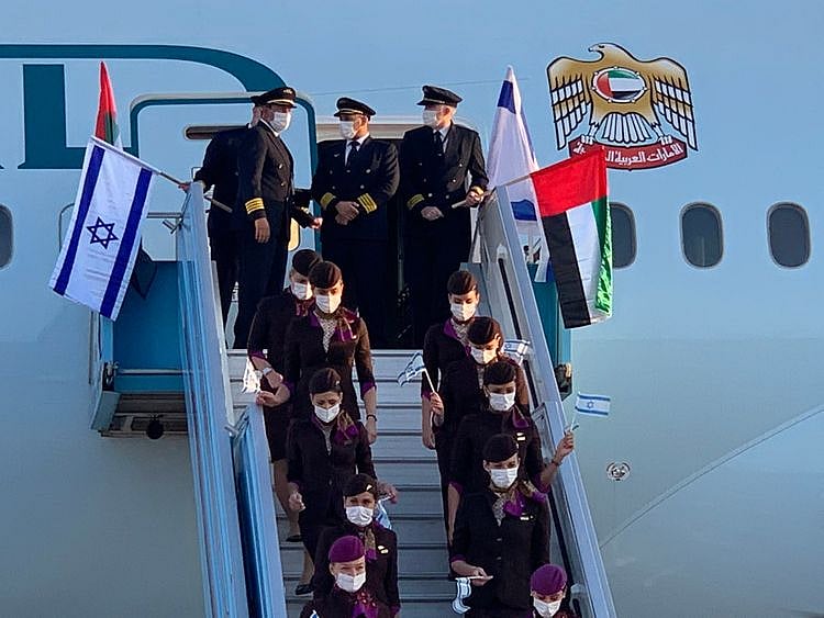 Historic flight: UAE's Etihad crew at Israel's Ben Gurion Airport