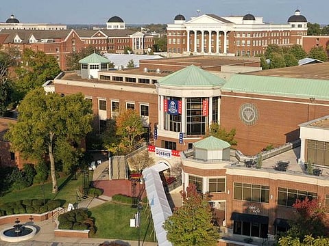 An aerial drone view shows the Curb Event Center on the Belmont University campus on October 20, 2020 in Nashville, Tennessee. Nashville is hosting the presidential debate at Belmont on Thursday.