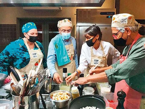 The “stop-the-waste-friendly” cooking class underway at the Top Chef Cooking Studio in Dubai.