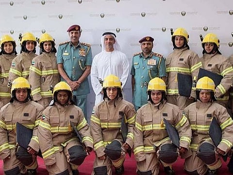 Sheikh Saif Bin Zayed with the first batch of UAE firefighters.