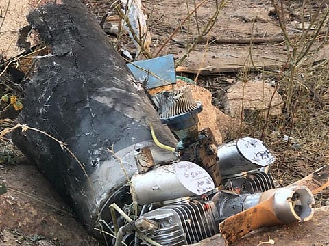 [File picture] A destroyed Al Houthi drone in southern Saudi Arabia. 