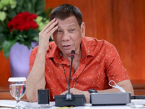 Philippine President Rodrigo Duterte attends a meeting at the Malacanang presidential palace in Manila, Philippines on Monday Oct. 19, 2020. 