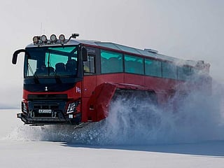 Giant metallic 'steed' traverses Iceland's threatened glacier