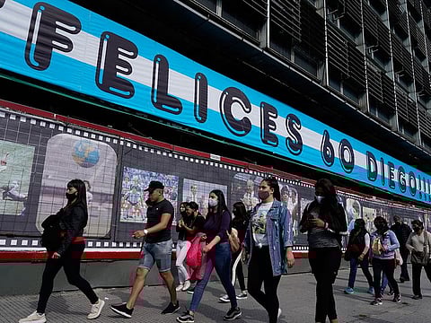 A sign in Buenos Aires congratulates Diego Maradona on his 60th birthday