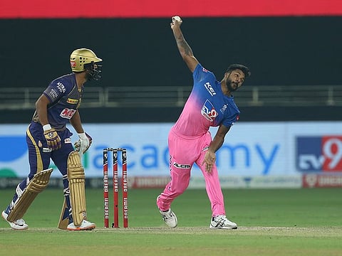 Varun Aaron of Rajasthan Royals (right) in action during the recent Indian Premier League in the UAE.