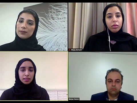 Clockwise from top left Noora Al Rafi, Moza Alsharif, Bahjat Homsi and Hessa Al Matroushi participated in webinar aimed at developing the interest of UAE youth in the field of space science.