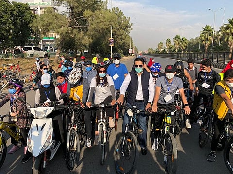 Men, women and children rediscover the love of cycling in Islamabad as they join the ‘Cycling Sunday Islamabad’ event on November 1, 2020.