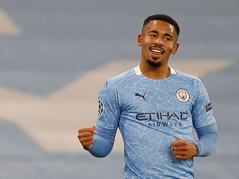 Manchester City's Gabriel Jesus celebrates scoring their second goal.