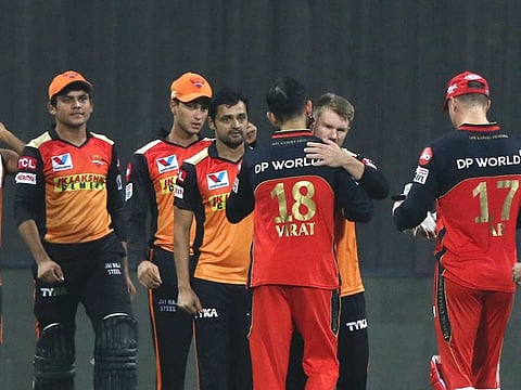Sunrisers Hyderabad players celebrate the victory.