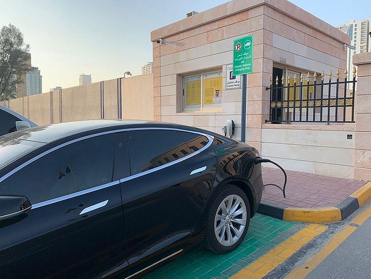 The electric car charging area