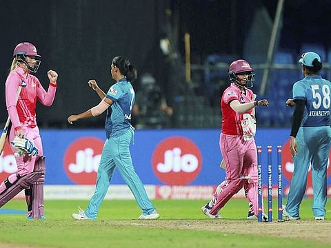 Supernovas (blue) and Trailblazers (pink) will clash in the final of Women's T20 Challenge in Sharjah on Monday.