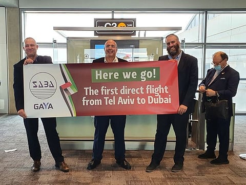 The first flight carrying Israeli tourists to the United Arab Emirates landed Sunday in Dubai.