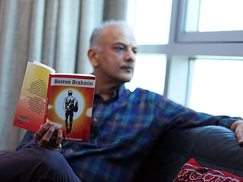 Author Kannan Srinivasan showcases his book called the Boston Brahmin at his home in Dubai on 11th October, 2020. Photo Clint Egbert/Gulf News
