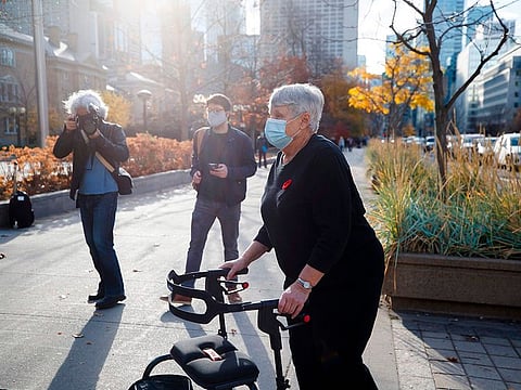 Van attack victim Cathy Riddell arrives to the Superior Court of Justice in Toronto, Ontario, Canada on November 10, 2020, during the first day of the trial for accused van attacker Alek Minassian.