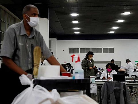 Votes continue to be counted at the TCF Centre the day after the 2020 US presidential election, in Detroit, Michigan, US, November 4, 2020.  