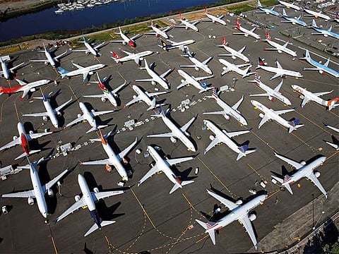 File photo: Dozens of grounded Boeing 737 MAX aircraft are seen parked in an aerial photo at Boeing Field in Seattle, Washington, on July 1, 2019.