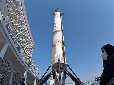 SpaceX Falcon 9 replica at US pavilion at Expo 2020 Dubai.