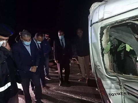 Senior officials in Egypt's southern Governorate of Minia inspect the site of the collision.