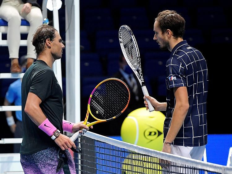Rafael Nadal congratulates Daniil Medvedev at the ATP Finals