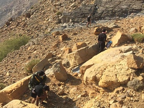 The hiker was stranded in the mountainous area of Ras Al Khaimah after he suffered a foot injury, 