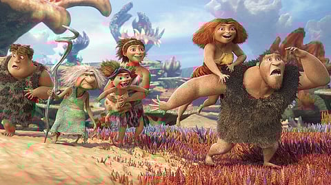 The prehistoric family in 'The Croods' takes a visually stunning but comically tired road trip in the latest outing from DreamWorks Animation.