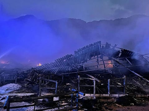 The fire gutted four shops on Saturday morning.