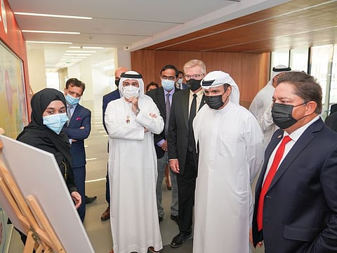 Sami Al Qamzi, along with Abdul Baset Al Janahi, Vajahat Hussain and other senior officials at the launch of the business incubator at the Amity University Dubai.