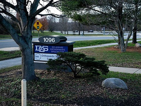 Delaware Orthopaedic Specialists in Newark, Del., where President-elect Joe Biden visited after twisting his ankle while playing with his dogs, Nov. 29, 2020. 