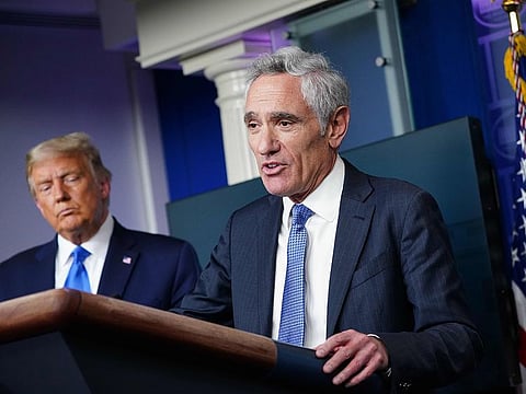Dr. Scott Atlas speaks during a press conference in the Brady Briefing Room of the White House in Washington, DC.