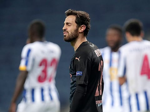 Manchester City’s Bernardo Silva reacts during the Champions League match against FC Porto.