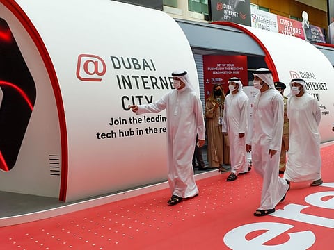 Shaikh Hamdan Bin Mohammad Bin Rashid Al Maktoum, Crown Prince of Dubai and Chairman of the Executive Council, take a tour on the 
opening day of Gitex Technology Week at Dubai World Trade Centre on Sunday 06 December 2020. Photo: Virendra Saklani/Gulf News