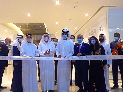 From left Essa Al Ghurair, Chairman of Essa Al Ghurair Investment; Majid Hamad Rahma Al Shamsi, Chairman Union Cooperative; Abdulla Bin Touq Al Marri, UAE Minister of Economy; Dr Jamil Ahmed, Managing Director Prime Healthcare Group and Dr Tasneem Jamil Deputy Managing Director Prime Healthcare Group at the inauguration of new premium multi-speciality health-care centre in Warqa Dubai. 