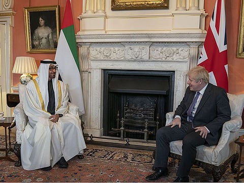 Sheikh Mohamed bin Zayed and Boris Johnson during their meeting in London.