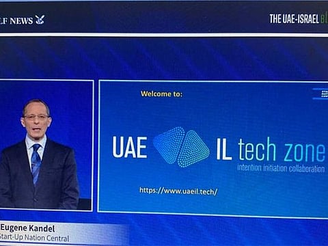 An innovation community that will host tech and business leaders from UAE and Israel has been formed. Above, Prof. Eugene Kandel, CEO, Start-Up Nation Central during his address during the UAE-ISRAEL Business summit.