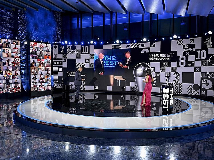Robert Lewandowski accepts his The Best Fifa Football Awards - Best Men's Player Award at the virtual ceremony